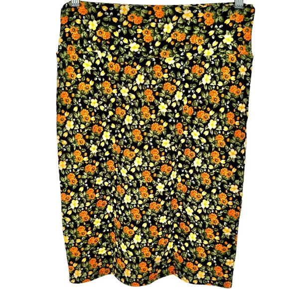 LuLaRoe Cassie Skirt Womens M Black w Orange Yellow Green Florals NWT - Picture 3 of 9